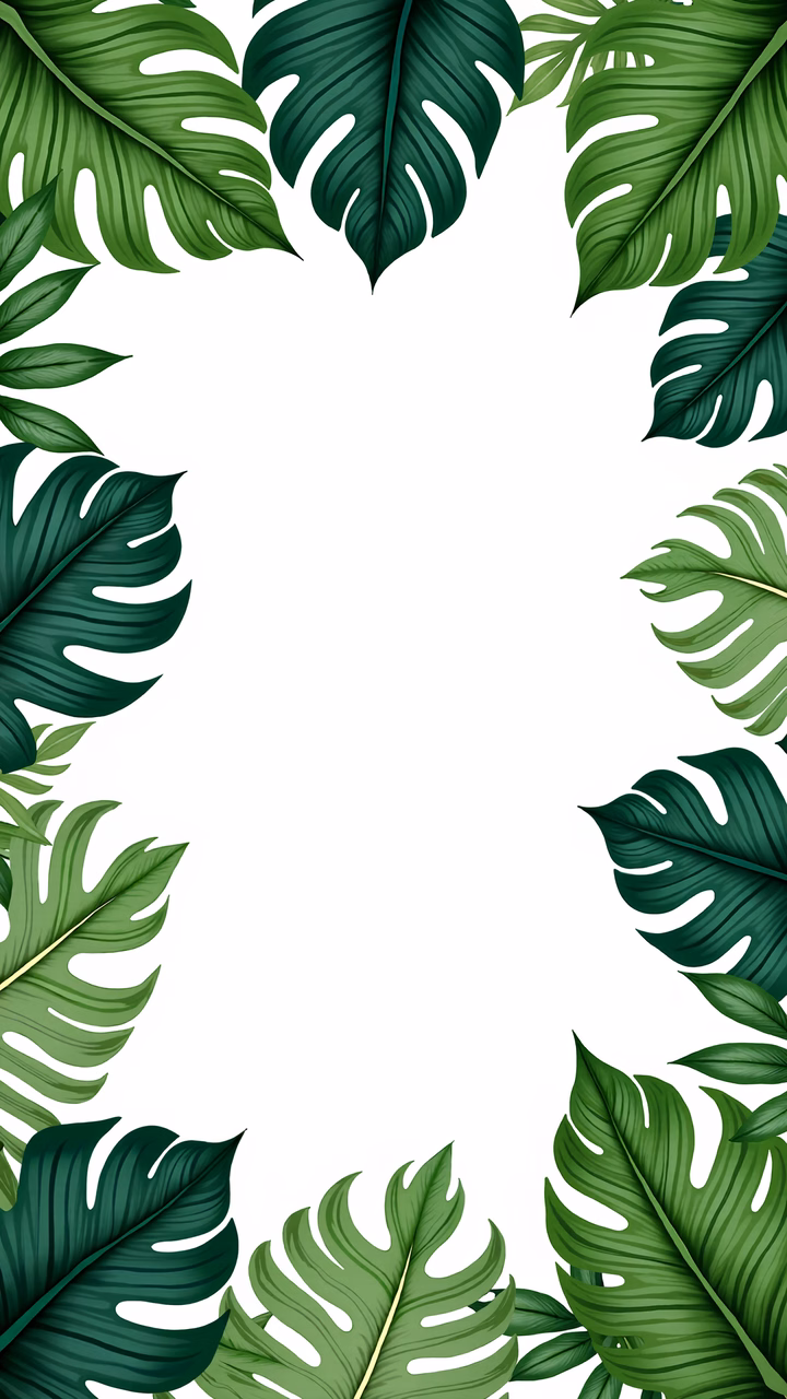 Symmetrical tropical leaf border design with vibrant greens.
