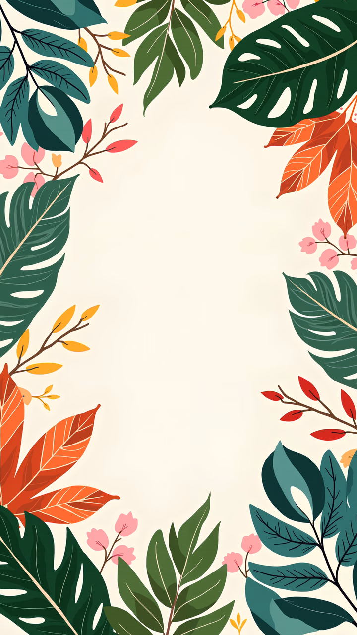 Vibrant tropical leaf frame with a cheerful and natural vibe.