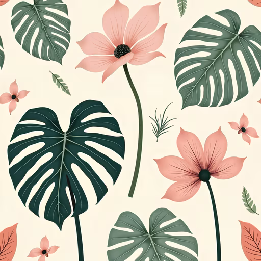 Tropical Leaves and Flowers Illustration