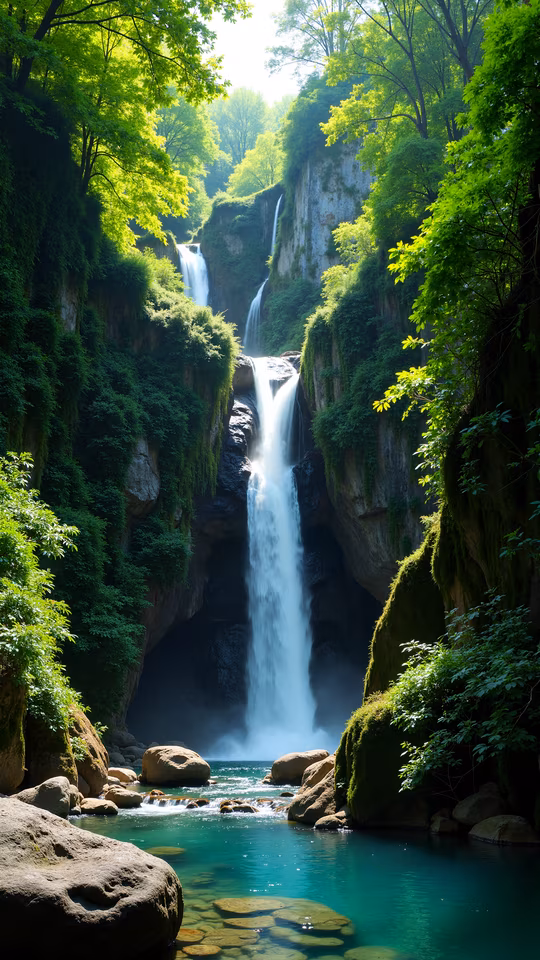 Waterfall in Lush Forest