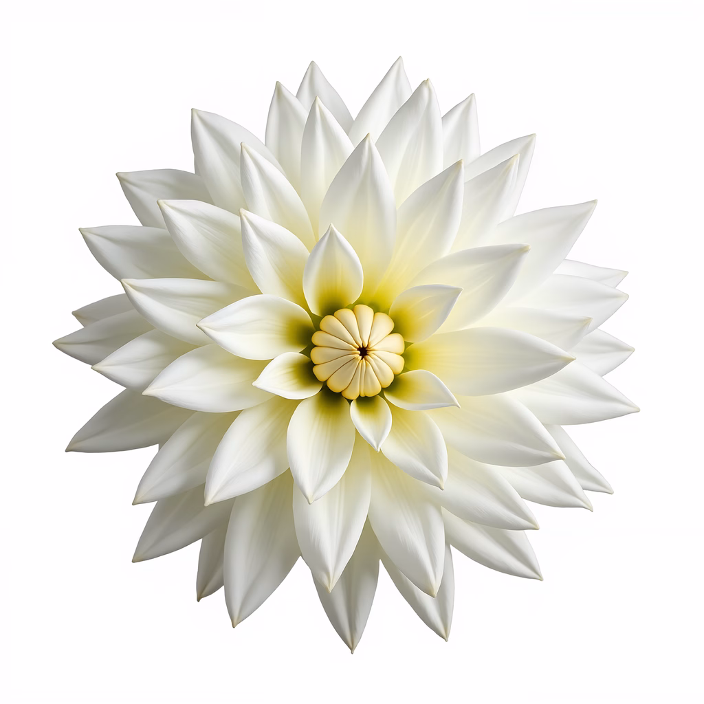 A stunning illustration of a white dahlia flower, highlighting its intricate details and vibrant colors.