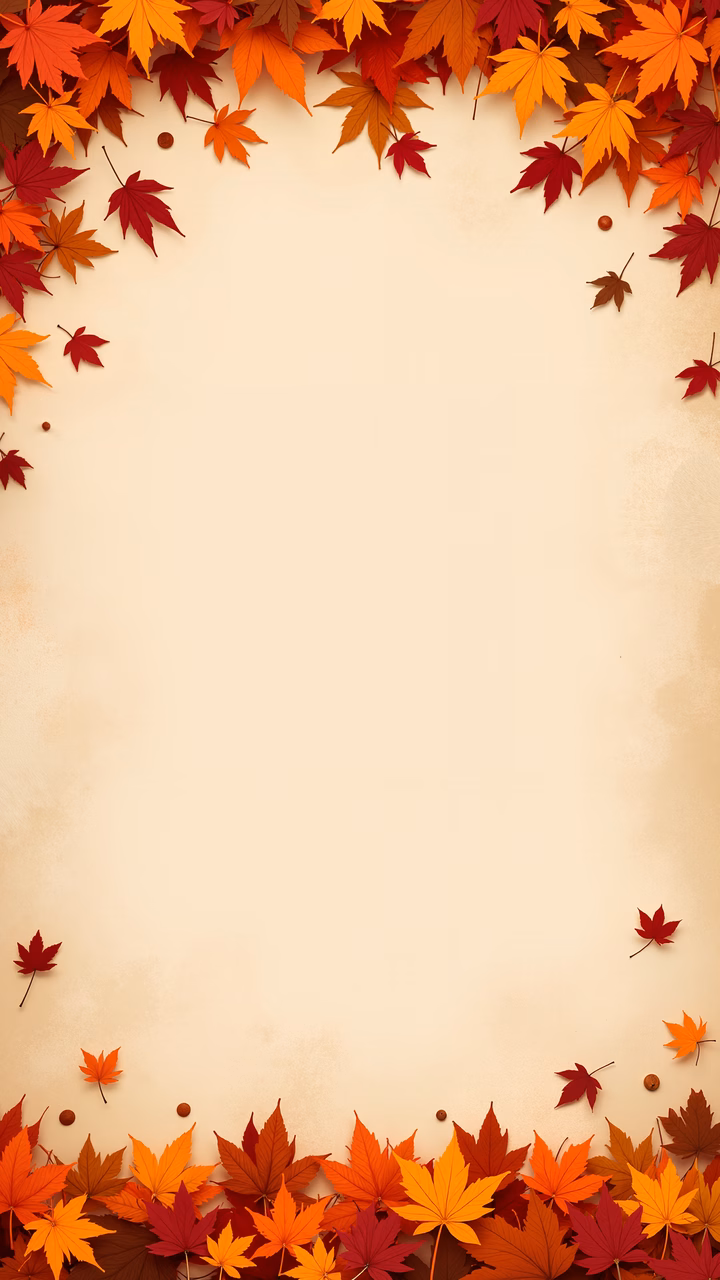 Vibrant autumn leaves frame on textured beige background