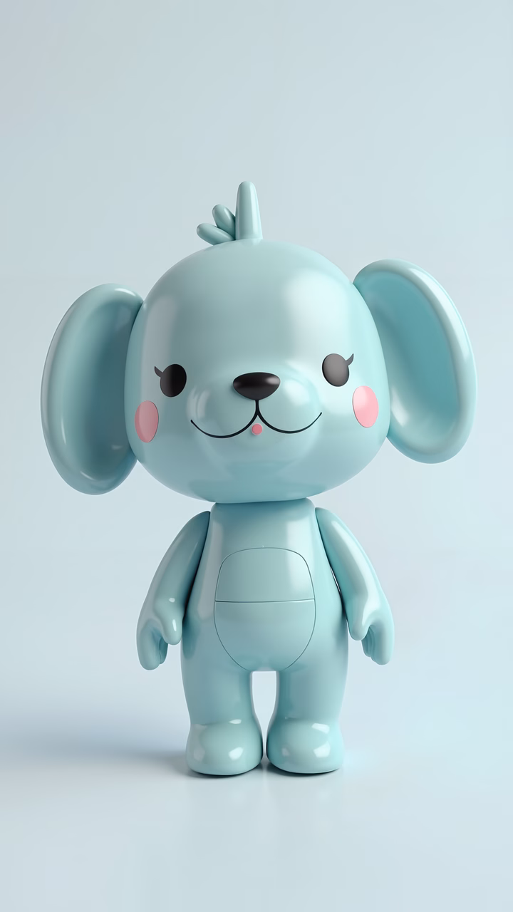 A sweet, pastel-colored elephant toy with large ears and rosy cheeks.