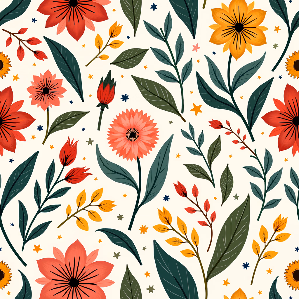 Vibrant floral illustration with bold colors and intricate details.
