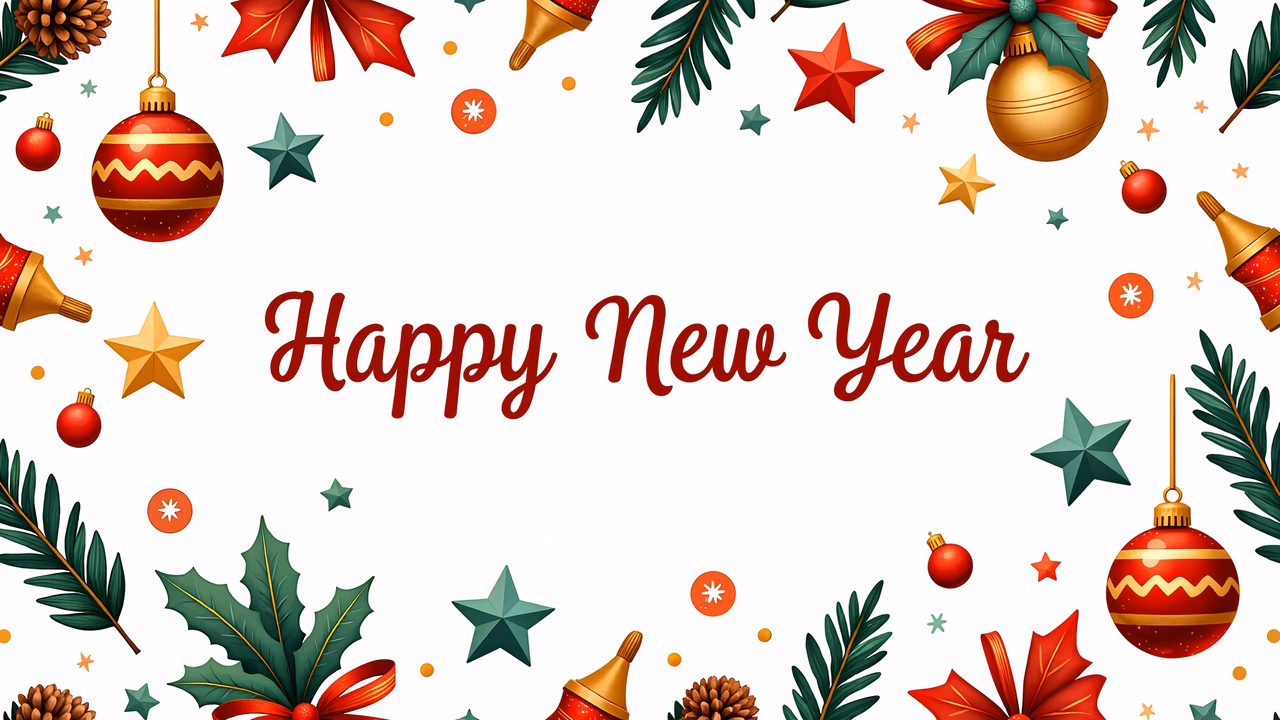 Vibrant holiday illustration celebrating the new year with festive decorations.