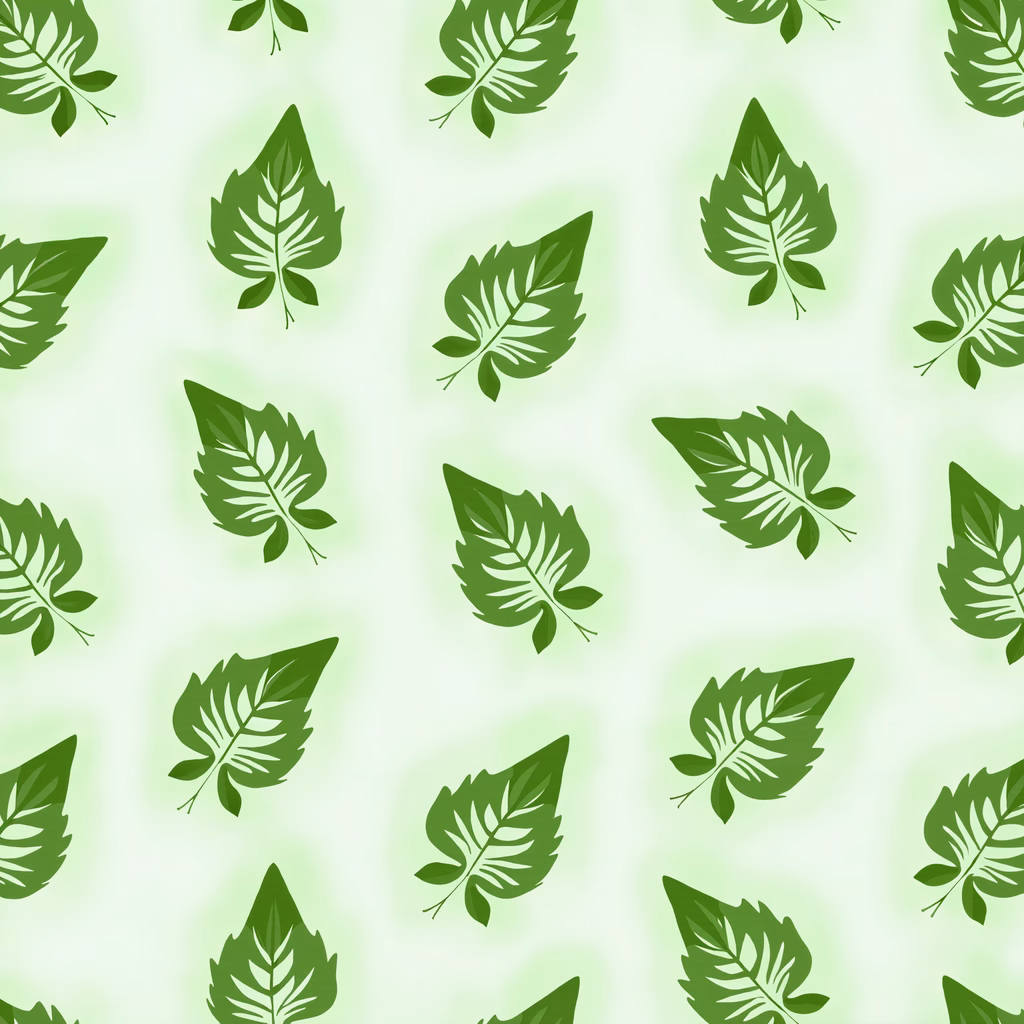 Repeating leaf pattern with intricate details on a green gradient background.