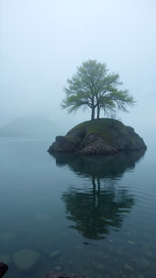 Misty Island Reflection