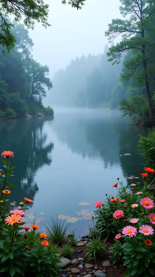 Misty Lake Reflection