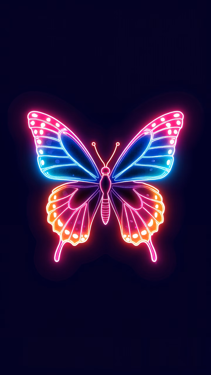 Vibrant neon butterfly illustration with striking contrast and intricate details.