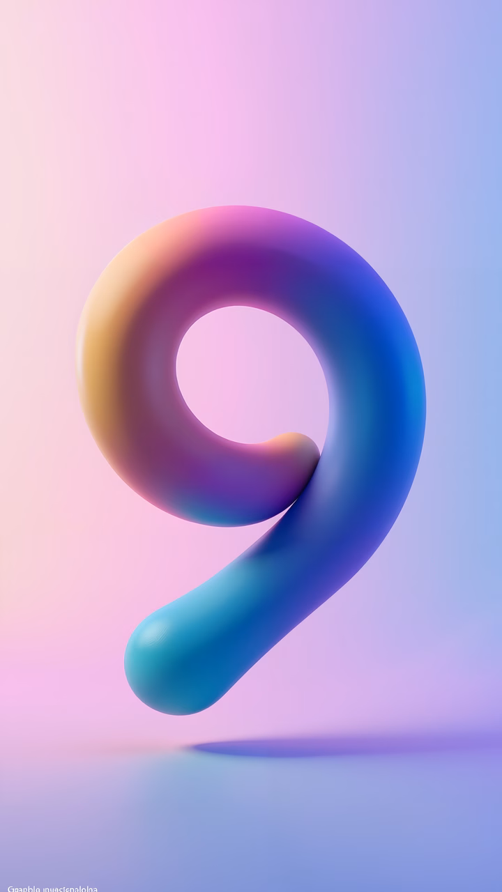 Minimalist illustration of the number nine with a gradient color scheme and smooth texture.