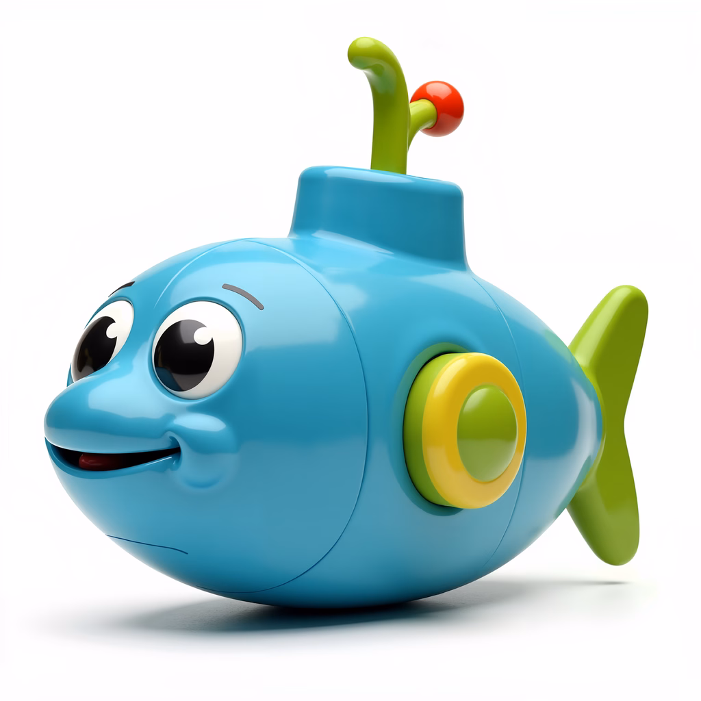 Brightly colored submarine toy with a cheerful design for kids.