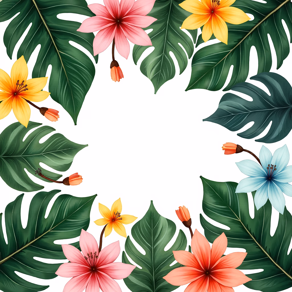 Vibrant tropical floral illustration with lush colors and detailed textures.