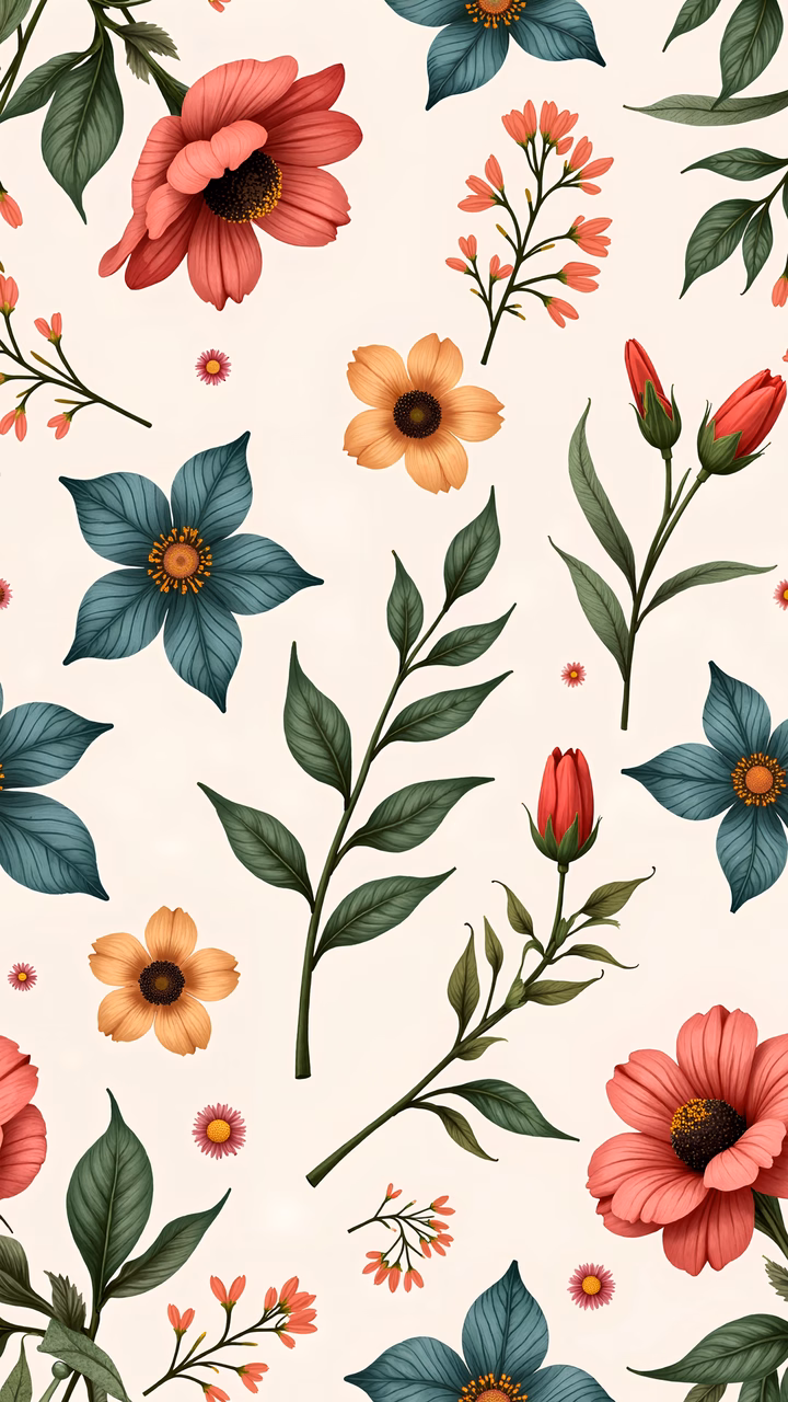 Vintage floral illustration with warm colors and detailed textures.