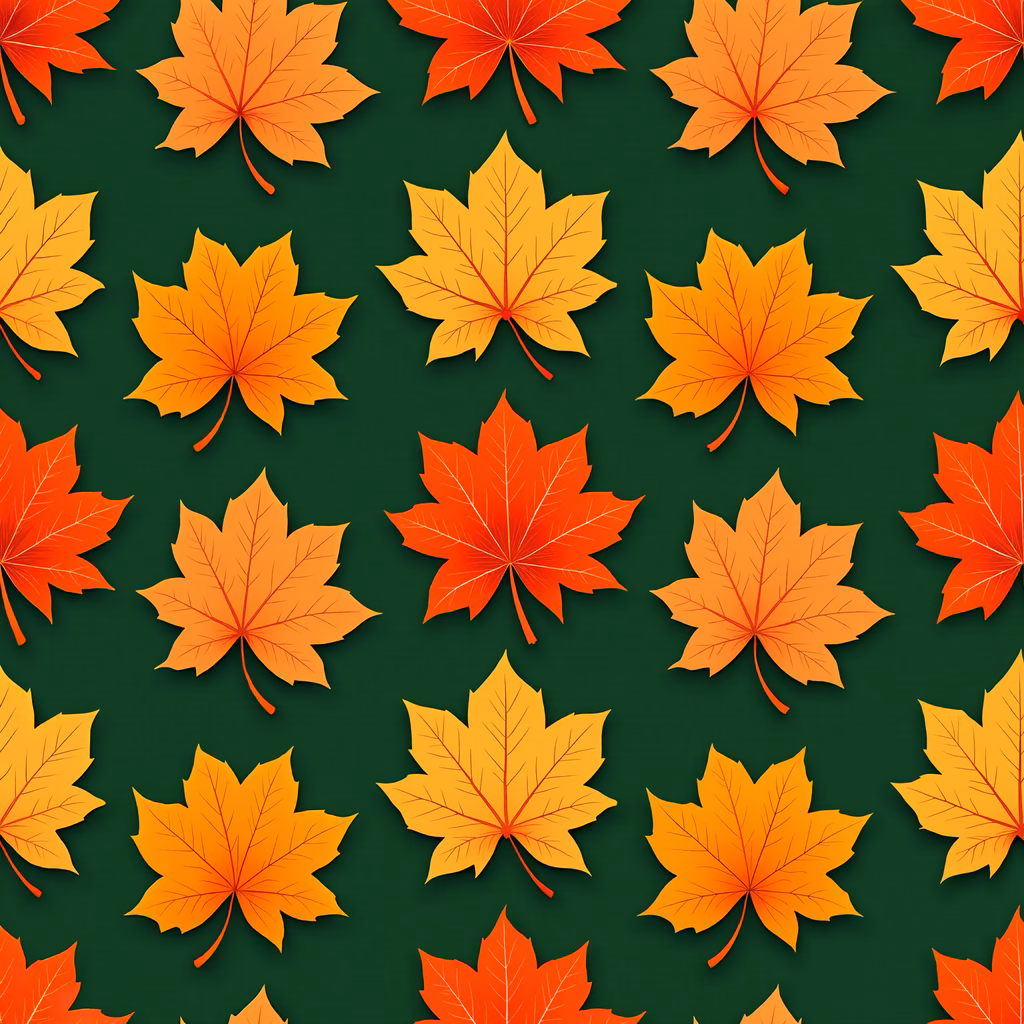 Vibrant autumn leaves illustration on a green background.