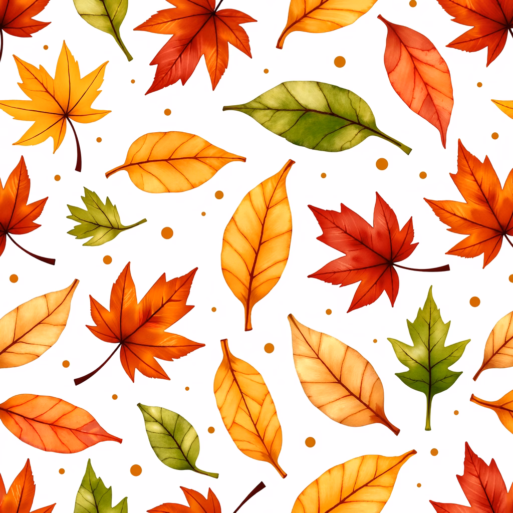Vibrant autumn leaves illustration with warm colors and detailed textures.