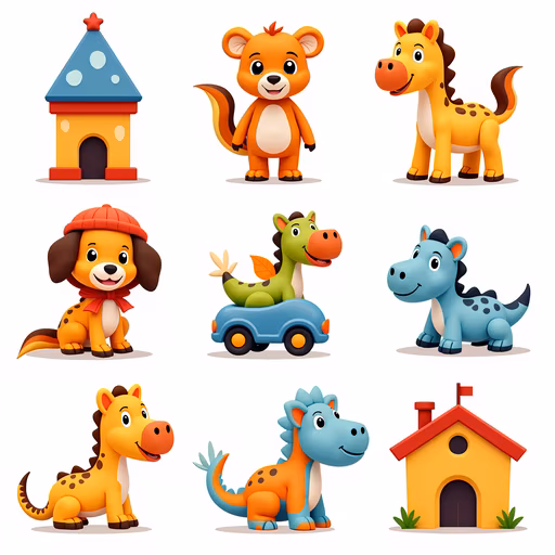 Cartoon Animals and Houses