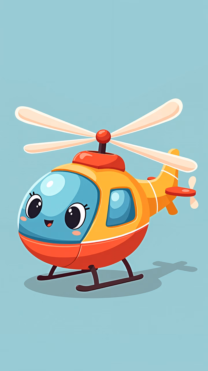 A cute cartoon helicopter with a friendly face, perfect for children's decor.