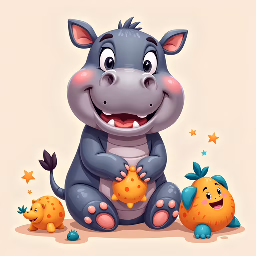 Cartoon Hippo and Friends