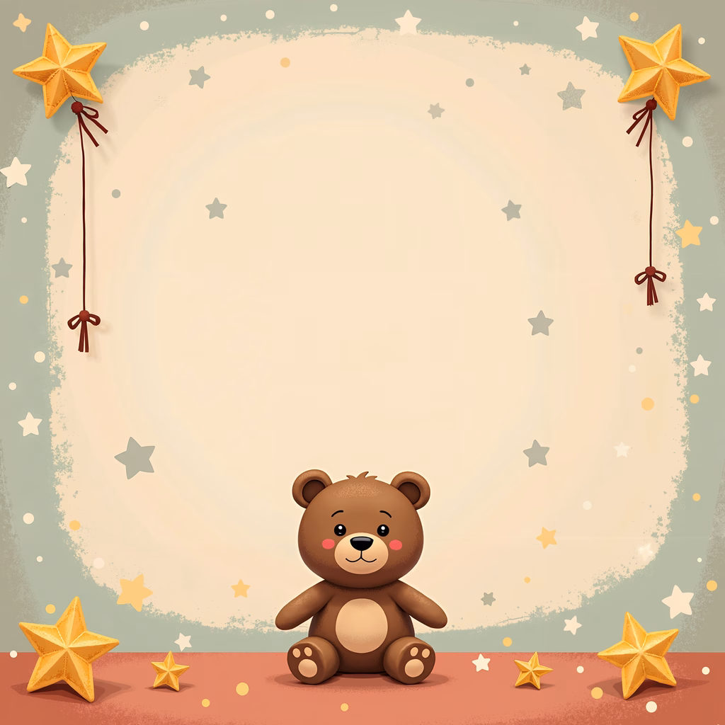 Cute teddy bear illustration with pastel colors and golden stars.