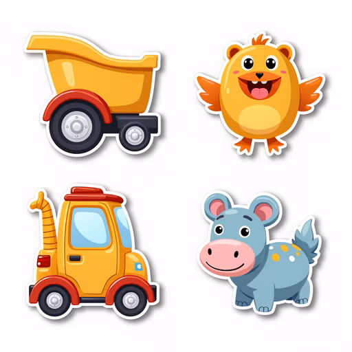 Cartoon Vehicle and Animal Stickers