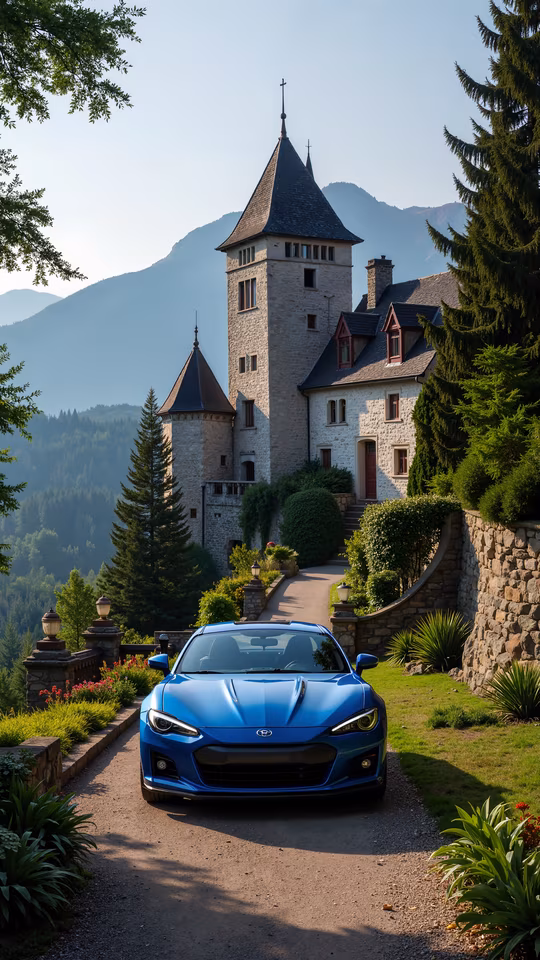 Castle and Blue Car
