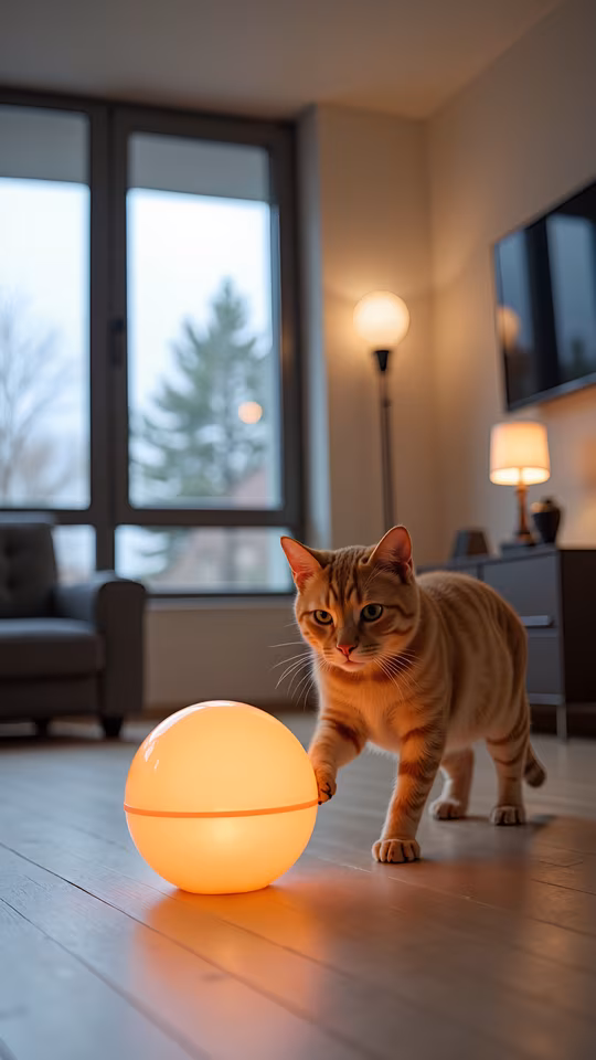 Cat Playing with Light Ball