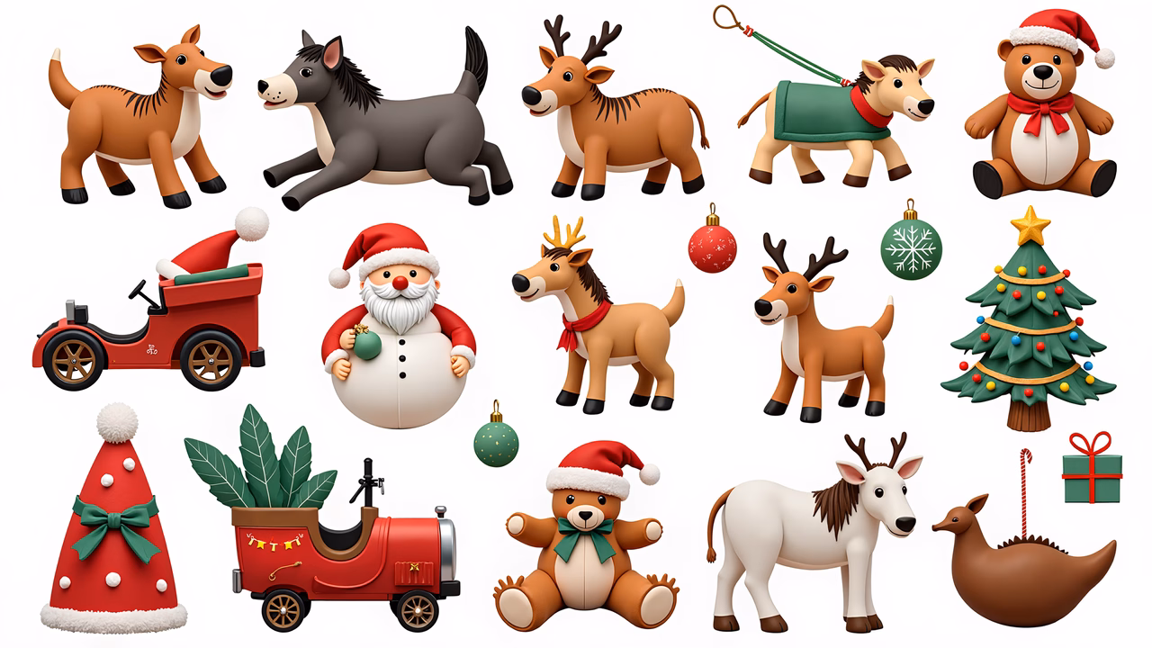 A delightful collection of Christmas animals in festive attire, perfect for holiday-themed designs.