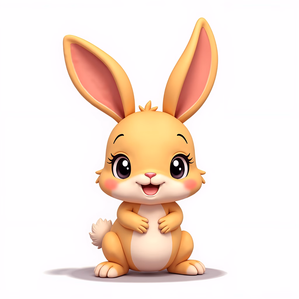 A delightful illustration of a cute bunny with large eyes and rosy cheeks, perfect for children's art.