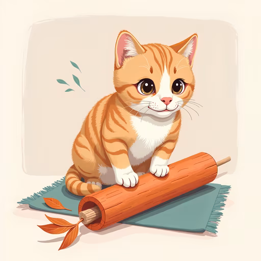 Cute Kitten Playing with Rolling Pin