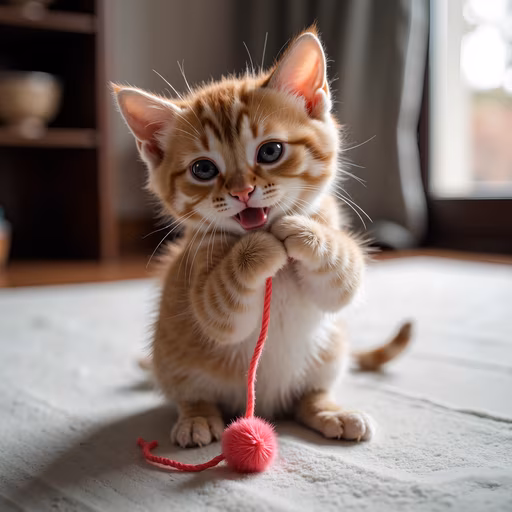 Cute Kitten Playing with Toy