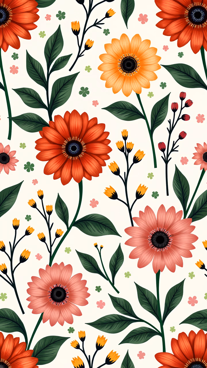 Vibrant floral illustration with detailed leaves and soft colors.