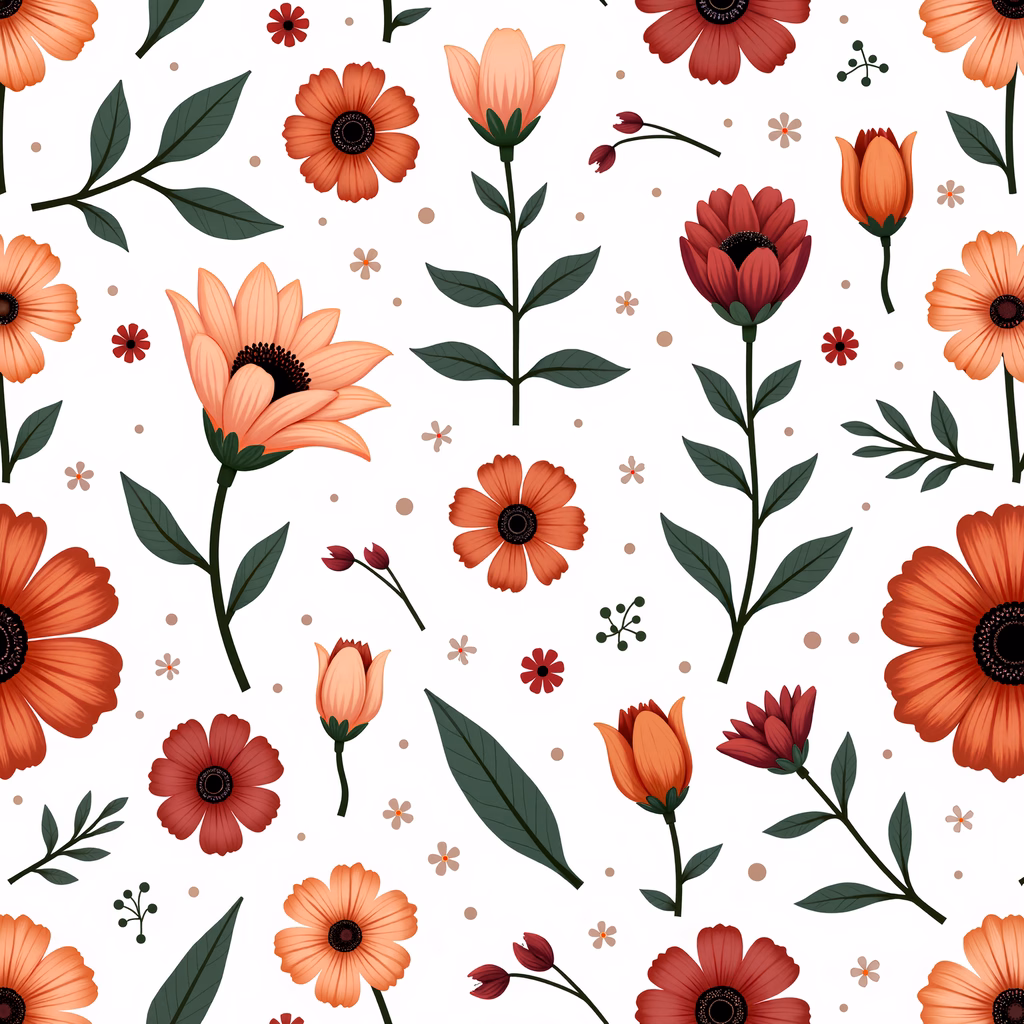 Vibrant floral pattern with bold outlines and minimalistic design.