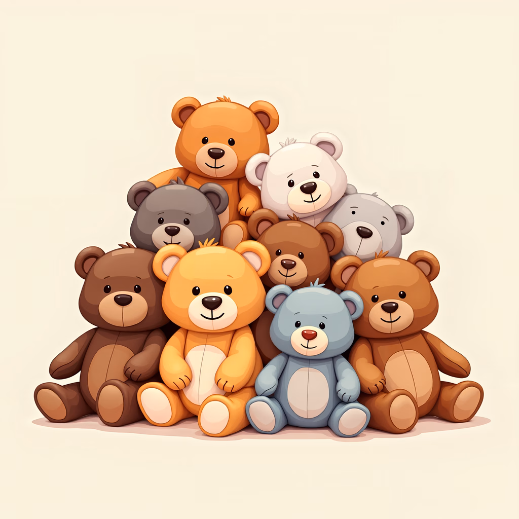 A heartwarming illustration of a group of teddy bears in a cozy pile, perfect for children's art.