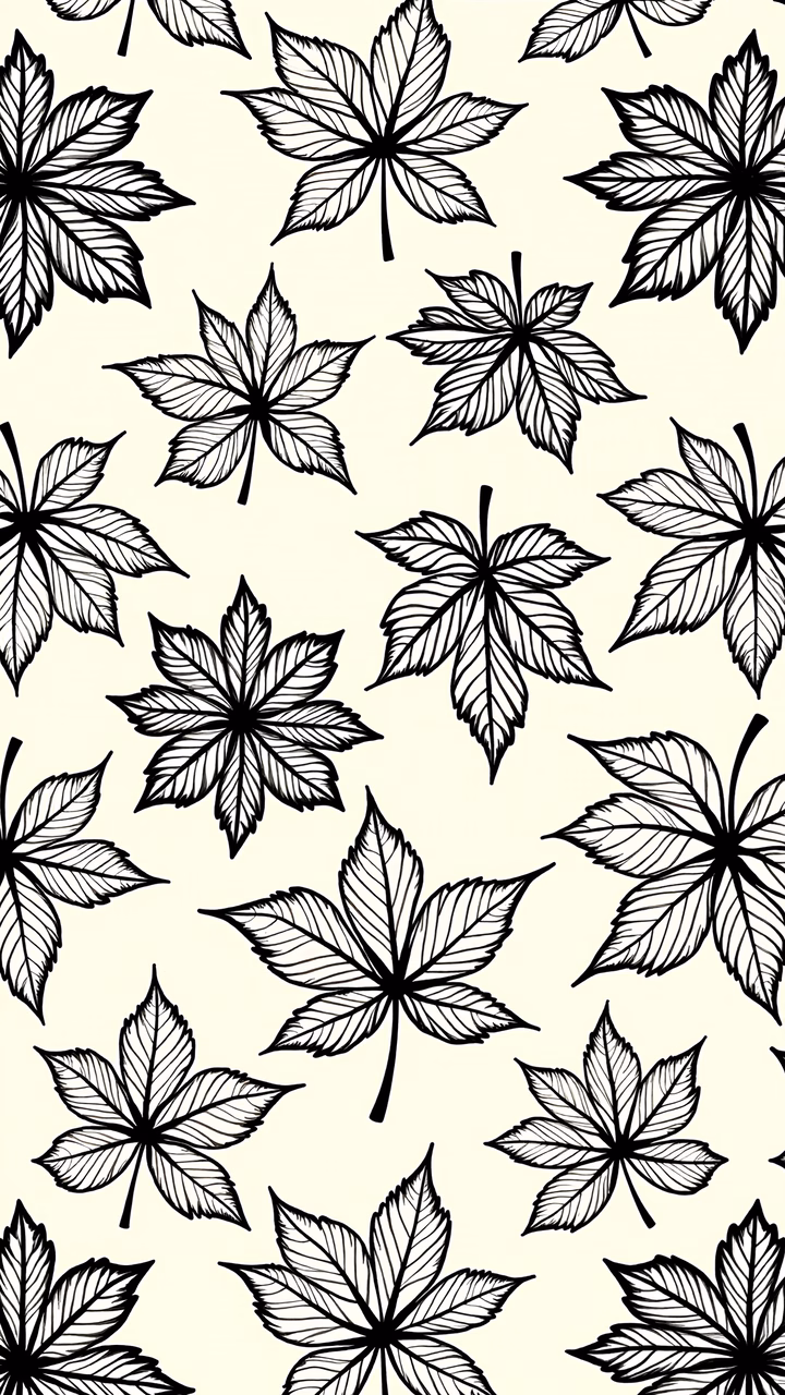 Detailed black and white leaf pattern on beige background