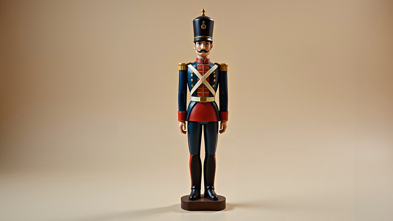 Detailed Napoleon soldier statue illustration with striking red and blue colors.