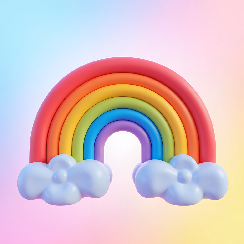 Bright and cheerful rainbow against a pastel sky, perfect for children’s art.