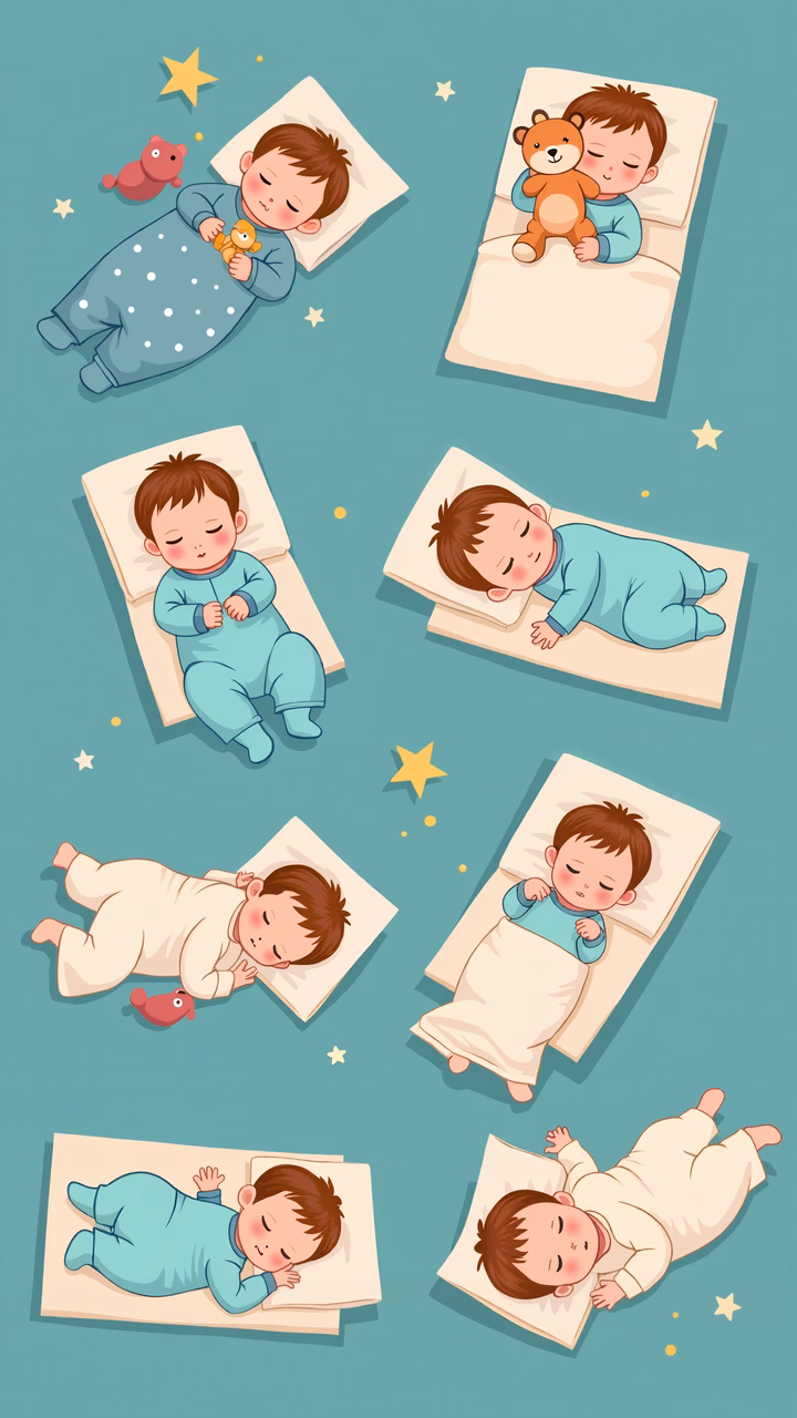 Cute sleeping babies in pastel pajamas, surrounded by stars, creating a tranquil scene.