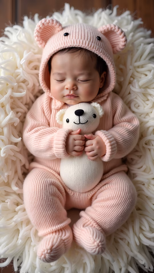 Sleeping Baby in Pink Bear Outfit