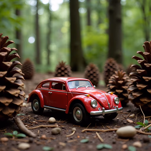 Vintage Red Beetle in the Forest