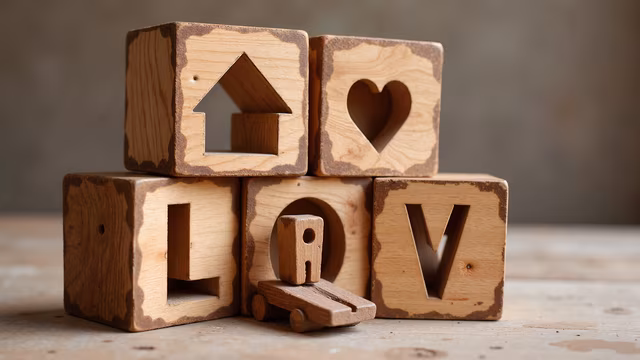 Wooden Blocks with Love Symbol