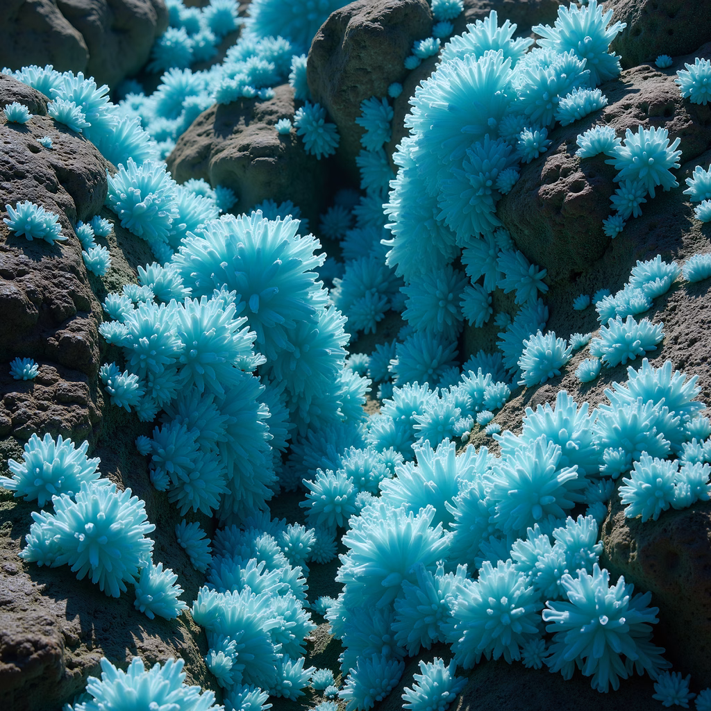 Detailed illustration of aquamarine coral in a serene underwater setting.