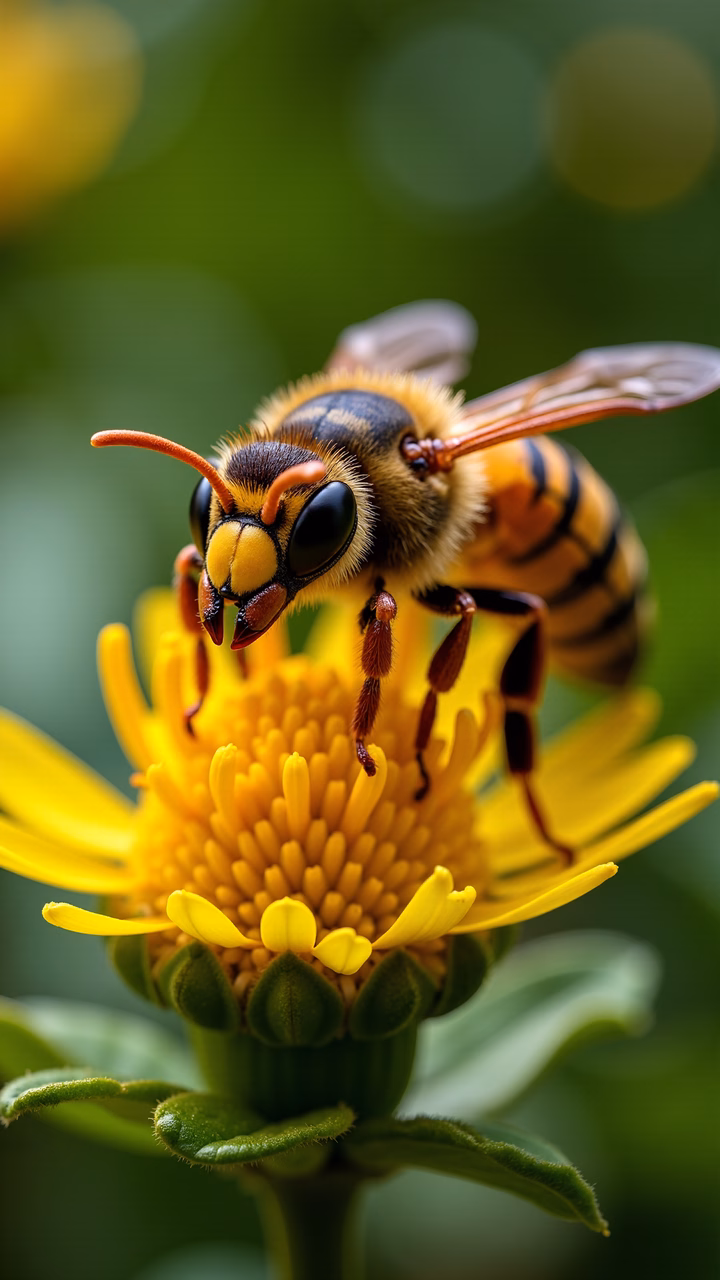 Close-up of a bee on a yellow flower, showcasing natural beauty and detail.
