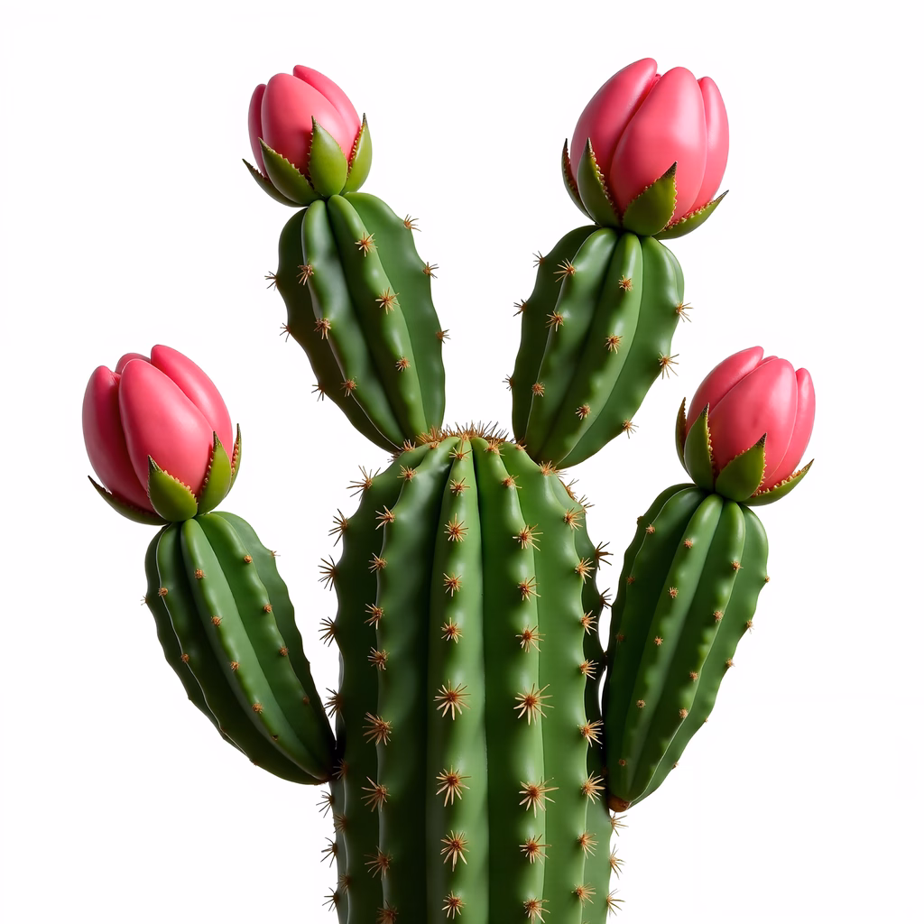Vibrant cactus with pink flowers, botanical art, modern design