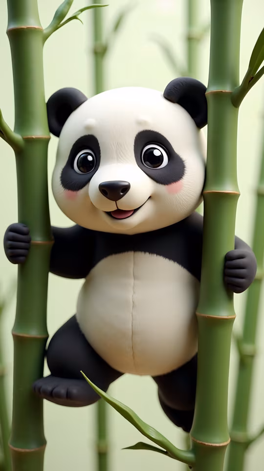 Cartoon Panda Climbing Bamboo