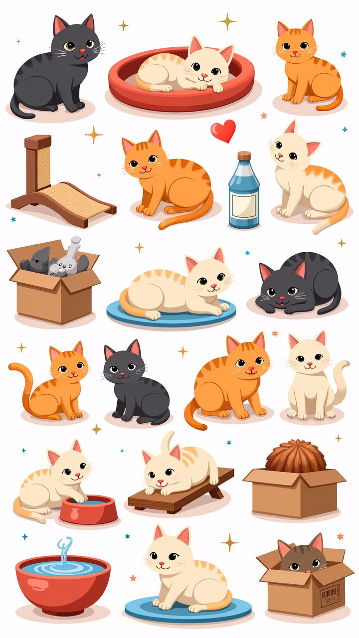 Playful cartoon cats in various settings, bringing joy and warmth to your space.