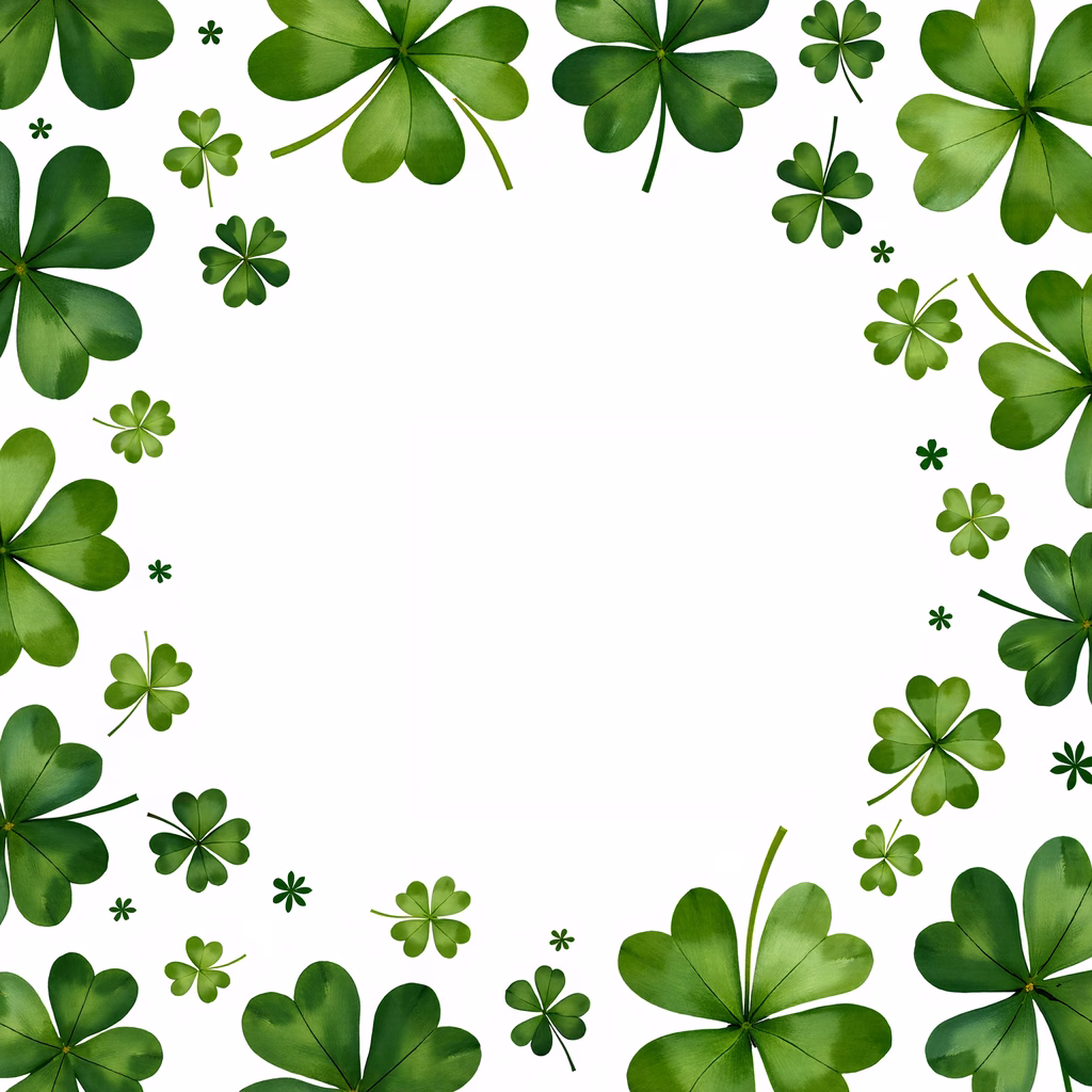 Circular clover frame on white background, nature-inspired design.