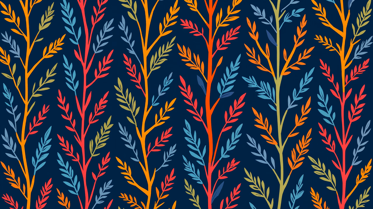Vibrant, colorful branches on a deep blue background, creating a lively and dynamic illustration.