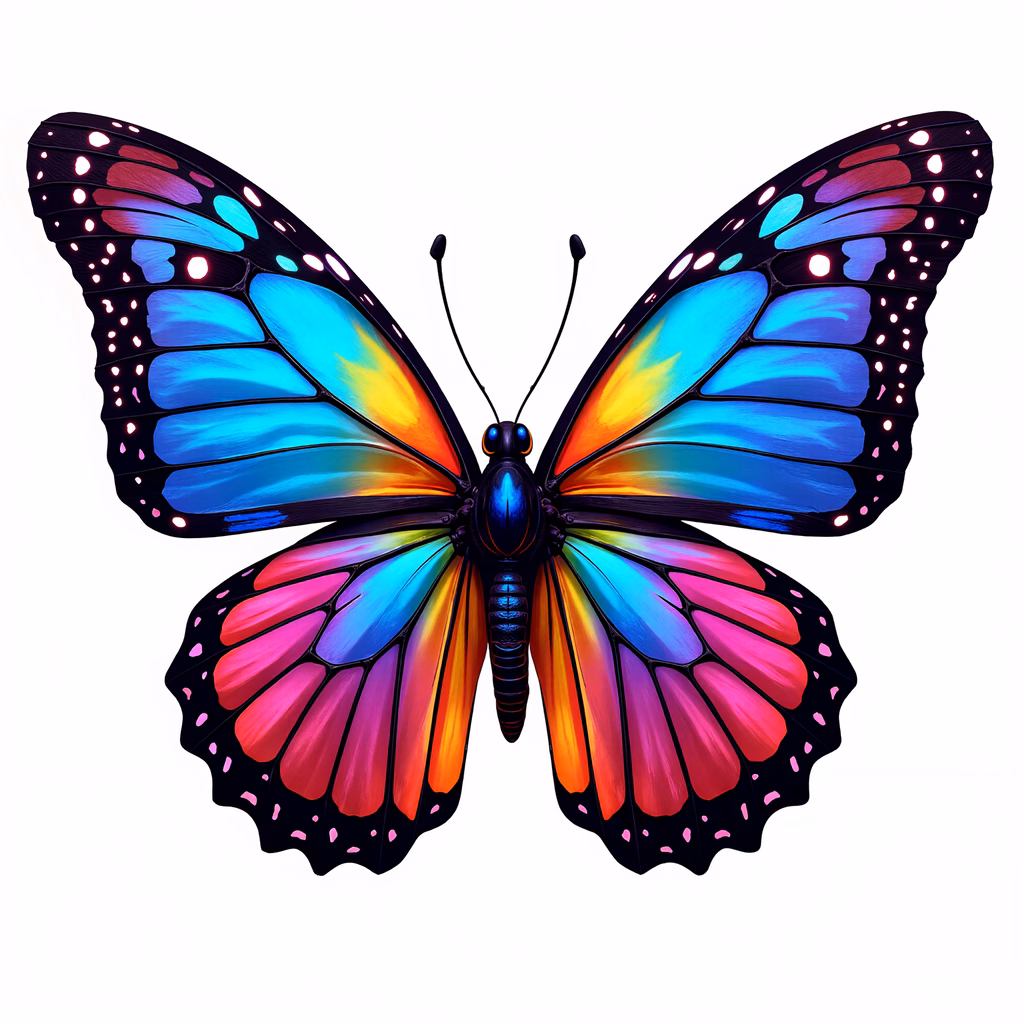 A colorful butterfly illustration with intricate wing patterns and vibrant hues.