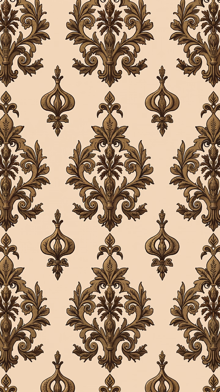 Elegant damask pattern with rich browns and beige tones.