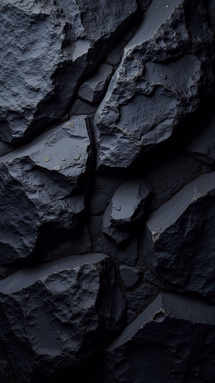 Close-up of dark, textured rocks in a monochromatic scene.
